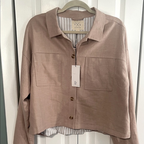 Thread & Supply Taupe Linen Blend Cropped Shirt Jacket - Picture 1 of 8